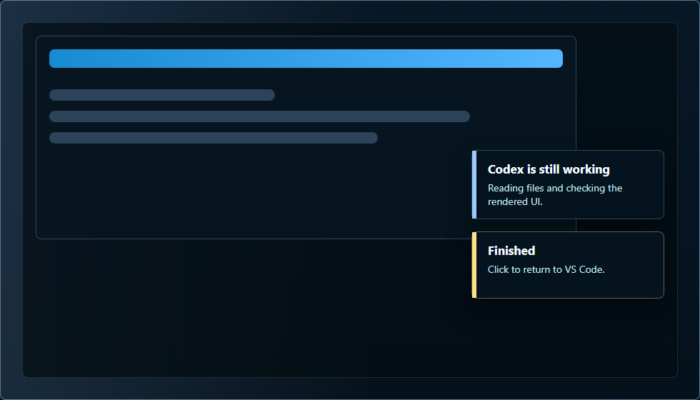 Codex progress notification popup preview