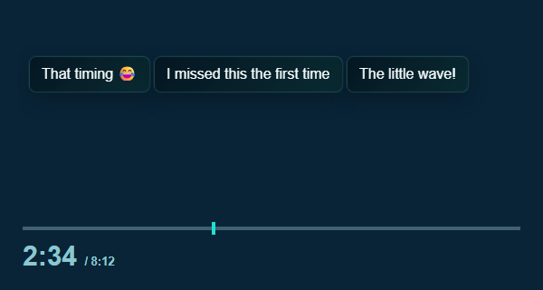 Preview of timestamped comments appearing over a video
